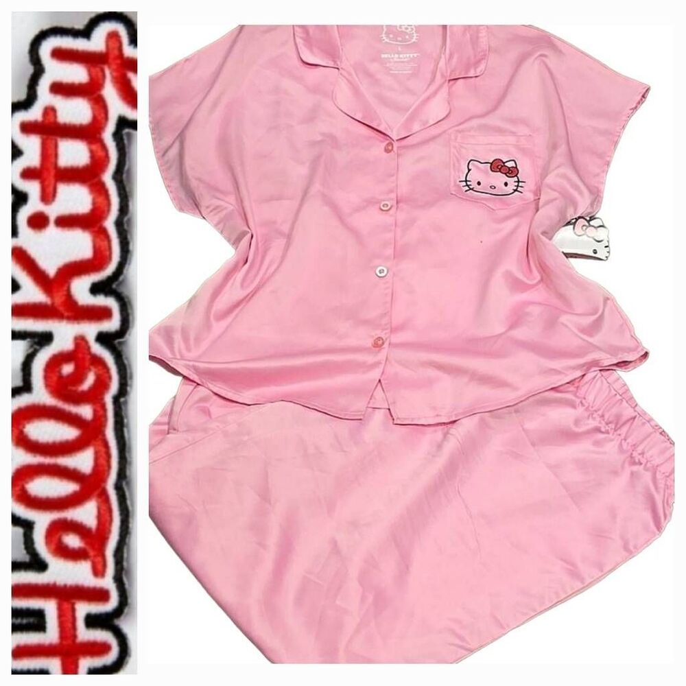 Hello‎ Kitty Satin Pant & Logo Pocketed Shirt PJ Set